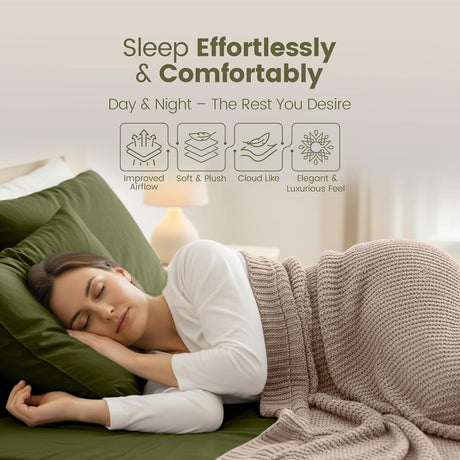 Hotel Quality Fitted Sheet - 1 Piece Fitted Sheet  -Breathable Bedding - Wrinkle, Fade, Stain Resistant- 16inch/40cm Deep Pocket Fitted Bed Sheet-Wrinkle and Fade Resistant,(Olive green,Super King)