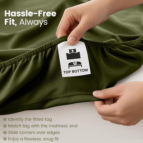 Hotel Quality Fitted Sheet - 1 Piece Fitted Sheet  -Breathable Bedding - Wrinkle, Fade, Stain Resistant- 16inch/40cm Deep Pocket Fitted Bed Sheet-Wrinkle and Fade Resistant,(Olive green,Super King)