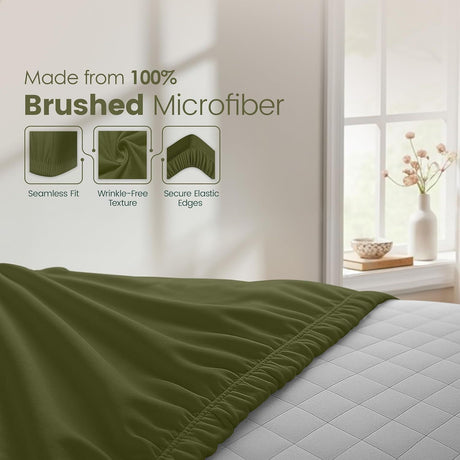 Hotel Quality Fitted Sheet - 1 Piece Fitted Sheet  -Breathable Bedding - Wrinkle, Fade, Stain Resistant- 16inch/40cm Deep Pocket Fitted Bed Sheet-Wrinkle and Fade Resistant,(Olive green,Super King)
