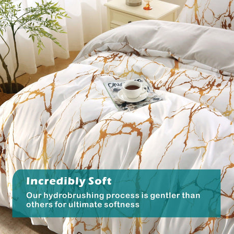 3 Piece Hotel Soft Microfiber Quilt Cover Set-2000TC Duvet/Donna Cover Set & Pillowcases -1 Quilt Cover Zipper Closure & 1 x Pillowcases-Breathable Bedding - Wrinkle, Fade, Stain Resistant(Marble Gleam,Double)