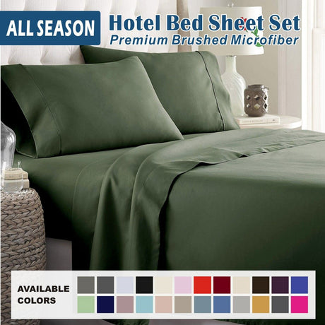 4 Piece Bed Sheet Set- Bedding Sheets & Pillowcases -Breathable Bedding - Wrinkle, Fade, Stain Resistant-Deep Pocket Flat Fitted Bed Sheet Set(Olive green,Double)