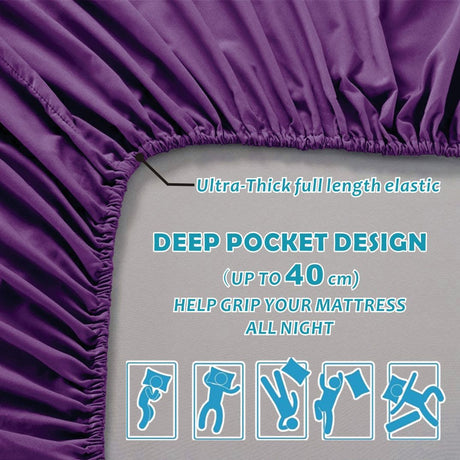 4 Piece Bed Sheet Set- Bedding Sheets & Pillowcases -Breathable Bedding - Wrinkle, Fade, Stain Resistant-Deep Pocket Flat Fitted Bed Sheet Set(Purple,Double)