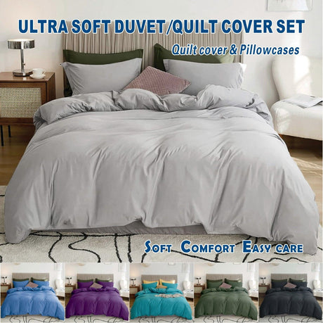 3 Piece Hotel Soft Microfiber Quilt Cover Set-2000TC Duvet/Donna Cover Set & Pillowcases -1 Quilt Cover Zipper Closure & 1 x Pillowcases-Breathable Bedding - Wrinkle, Fade, Stain Resistant(Silver-gray,King)