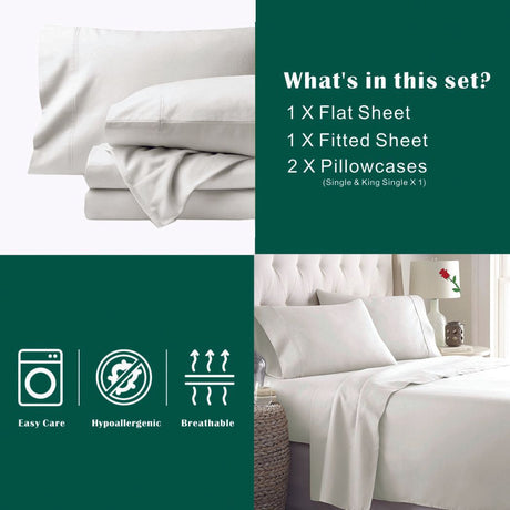4 Piece Bed Sheet Set- Bedding Sheets & Pillowcases -Breathable Bedding - Wrinkle, Fade, Stain Resistant-Deep Pocket Flat Fitted Bed Sheet Set(Raw white,King)