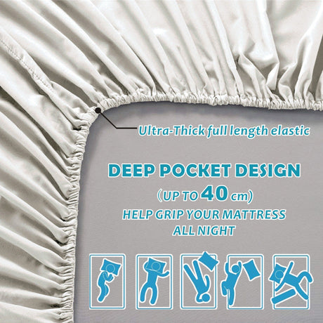 4 Piece Bed Sheet Set- Bedding Sheets & Pillowcases -Breathable Bedding - Wrinkle, Fade, Stain Resistant-Deep Pocket Flat Fitted Bed Sheet Set(Raw white,King)