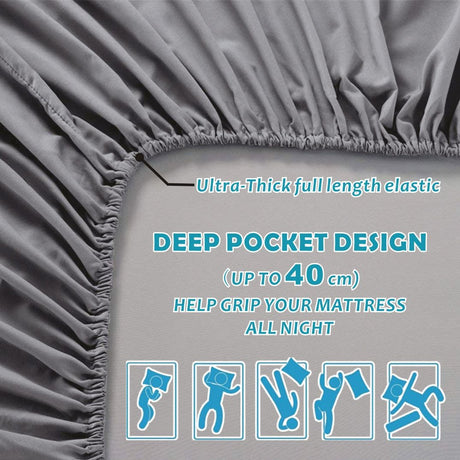 4 Piece Bed Sheet Set- Bedding Sheets & Pillowcases -Breathable Bedding - Wrinkle, Fade, Stain Resistant-Deep Pocket Flat Fitted Bed Sheet Set(Grey,King)