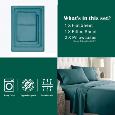 4 Piece Bed Sheet Set- Bedding Sheets & Pillowcases -Breathable Bedding - Wrinkle, Fade, Stain Resistant-Deep Pocket Flat Fitted Bed Sheet Set(Biscay blue,King)