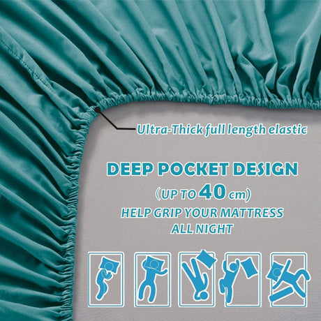 3 Piece Bed Sheet Set- Bedding Sheets & Pillowcases -Breathable Bedding - Wrinkle, Fade, Stain Resistant-Deep Pocket Flat Fitted Bed Sheet Set(Biscay blue,King Single)