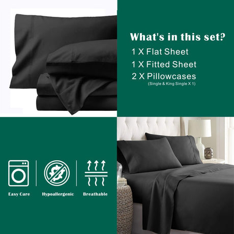 4 Piece Bed Sheet Set- Bedding Sheets & Pillowcases -Breathable Bedding - Wrinkle, Fade, Stain Resistant-Deep Pocket Flat Fitted Bed Sheet Set(Black,Queen)