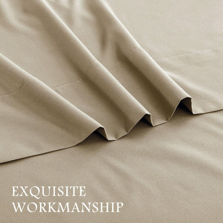 4 Piece Bed Sheet Set- Bedding Sheets & Pillowcases -Breathable Bedding - Wrinkle, Fade, Stain Resistant-Deep Pocket Flat Fitted Bed Sheet Set(Camel Beige,Queen)