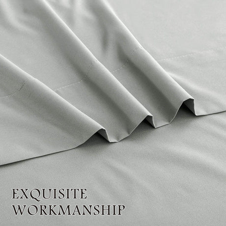 4 Piece Bed Sheet Set- Bedding Sheets & Pillowcases -Breathable Bedding - Wrinkle, Fade, Stain Resistant-Deep Pocket Flat Fitted Bed Sheet Set(Silver-gray,Queen)