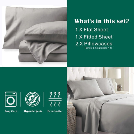 4 Piece Bed Sheet Set- Bedding Sheets & Pillowcases -Breathable Bedding - Wrinkle, Fade, Stain Resistant-Deep Pocket Flat Fitted Bed Sheet Set(Silver-gray,Queen)