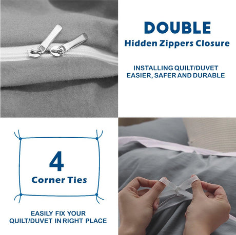 2 Piece Hotel Soft Microfiber Quilt Cover Set-2000TC Duvet/Donna Cover Set & Pillowcases -1 Quilt Cover Zipper Closure & 1 x Pillowcases-Breathable Bedding - Wrinkle, Fade, Stain Resistant(Grey,Single)