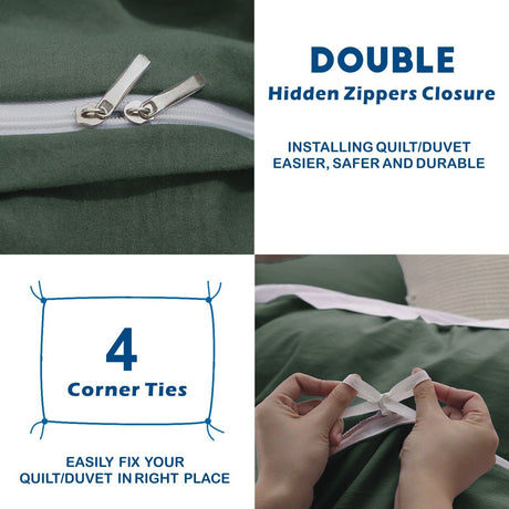 2 Piece Hotel Soft Microfiber Quilt Cover Set-2000TC Duvet/Donna Cover Set & Pillowcases -1 Quilt Cover Zipper Closure & 1 x Pillowcases-Breathable Bedding - Wrinkle, Fade, Stain Resistant(Olive green,Single)
