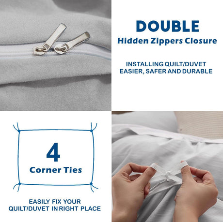 2 Piece Hotel Soft Microfiber Quilt Cover Set-2000TC Duvet/Donna Cover Set & Pillowcases -1 Quilt Cover Zipper Closure & 1 x Pillowcases-Breathable Bedding - Wrinkle, Fade, Stain Resistant(Silver-gray,Single)