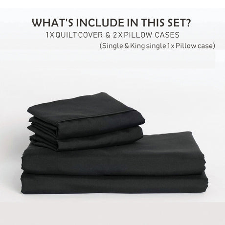 3 Piece Hotel Soft Microfiber Quilt Cover Set-2000TC Duvet/Donna Cover Set & Pillowcases -1 Quilt Cover Zipper Closure & 1 x Pillowcases-Breathable Bedding - Wrinkle, Fade, Stain Resistant(Black,Super King)