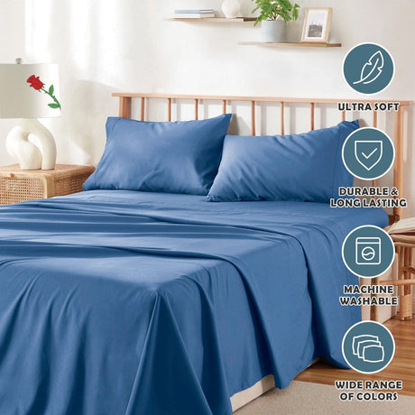 4 Piece Bed Sheet Set- Bedding Sheets & Pillowcases -Breathable Bedding - Wrinkle, Fade, Stain Resistant-Deep Pocket Flat Fitted Bed Sheet Set(Ocean,Super King)