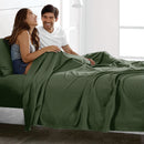 4 Piece Bed Sheet Set- Bedding Sheets & Pillowcases -Breathable Bedding - Wrinkle, Fade, Stain Resistant-Deep Pocket Flat Fitted Bed Sheet Set(Olive green,Super King)