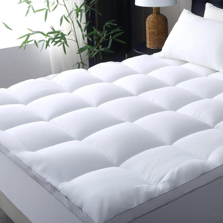 1000GSM Mattress Topper Viscose Derived from Bamboo, Thick Pillowtop Fitted Mattress Cover with 45cm Deep Skirt - Machine Washable Hypoallergenic（King Single,Black）