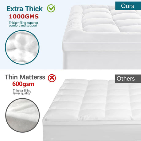 1000GSM Mattress Topper Viscose Derived from Bamboo, Thick Pillowtop Fitted Mattress Cover with 45cm Deep Skirt - Machine Washable Hypoallergenic（King Single,Black）