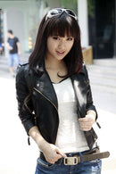 Women PU Leather Jacket Lapel Korean Style