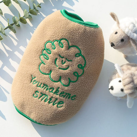 Shine Fleece Pet Dog Vest Cartoon Style Vest Khaki (Green Line Clouds) XS (bust 30 back length 20cm)