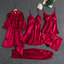 Women Five Piece Sleepwear Set Polyester V Neck Champagne XL