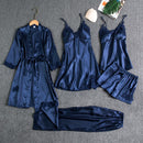 Women Five Piece Sleepwear Set Polyester V Neck Champagne XL