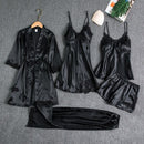 Women Five Piece Sleepwear Set Polyester V Neck Champagne XL
