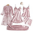 Women Five Piece Sleepwear Set Polyester V Neck Champagne XL