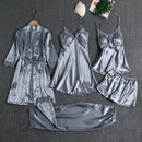 Women Five Piece Sleepwear Set Polyester V Neck Pink XXXL