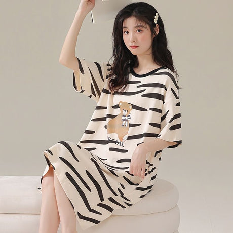 Women Summer Sleepwear Polyester Loose Dress Blue XL