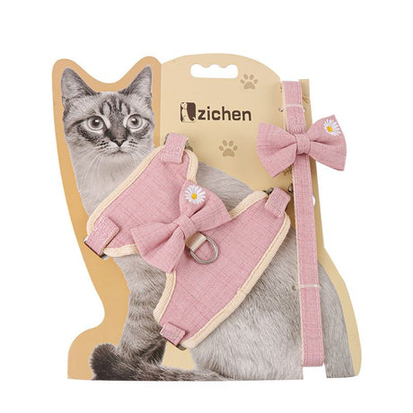 Zichen Cat Harness Vest Style Cotton Traction Rope Pink (melody bow) S(1.0 recommendation 1.50 kg-3.50 kg