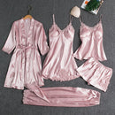 Women Five Piece Sleepwear Set Polyester V Neck Pink 4XL
