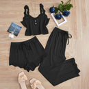 Subtle Lace Women Pajamas Set Sleepwear Black M