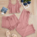 Subtle Lace Women Pajamas Set Sleepwear Black M