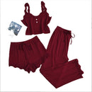 Subtle Lace Women Pajamas Set Sleepwear Black M