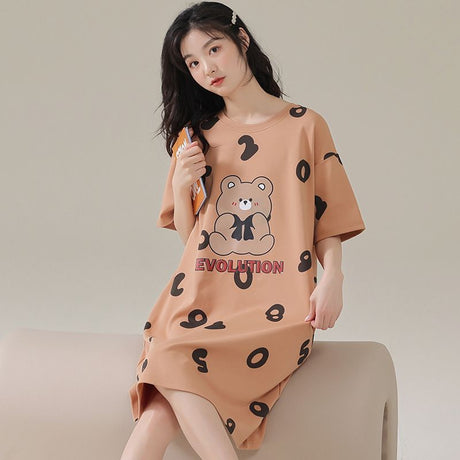 Women Summer Sleepwear Polyester Loose Dress Purple XL