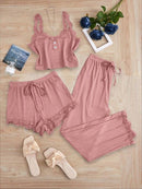 Subtle Lace Women Pajamas Set Sleepwear Pink 5XL