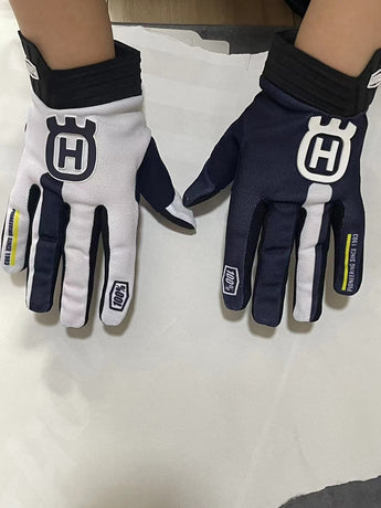 Lohas Fox Motorcycle Gloves Knitting Anti Slip Breathable blue and white touch screen