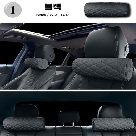 Car Neck Pillow Memory Foam Leather Black