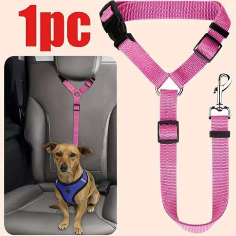 Li hang Pet Car Seat Belt Dog Harness Safety Rope Deep pink