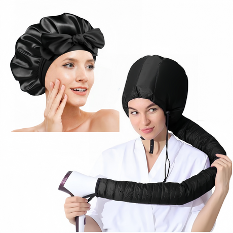 Silk Bonnet for Sleeping and Hooded Hair Dryer Attachment Set, Elastic Tie Band Sleep Bonnet for Women Curly Hair, Fast Drying Hair Dryer Diffuser Cap for Hair Care, Styling
