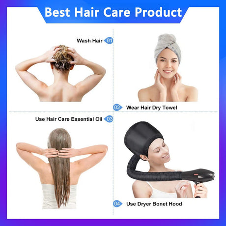 Silk Bonnet for Sleeping and Hooded Hair Dryer Attachment Set, Elastic Tie Band Sleep Bonnet for Women Curly Hair, Fast Drying Hair Dryer Diffuser Cap for Hair Care, Styling