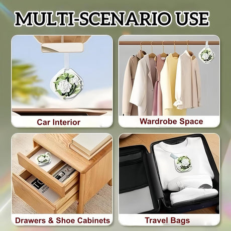Moisture Absorber Bags & Scented Wardrobe Fresheners (9-Pack), Gardenia Scented Dehumidifier & Hanging Closet Sachets for Dampness & Odor Removal in Wardrobes, Cars & Bathrooms