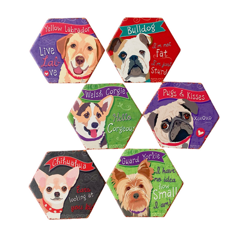 Drink Coasters Set of 6 with Holder,Cute Dog Absorbent Ceramic Coasters with Cork Base,Flexible Durable Non-Slip Hot,Tabletop Protection Mat for Table,Office,Desk,Bar,Gift