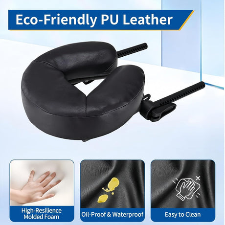 Head Rest for Mattress Home Massage Kit with Storage Bag Adjustable Height Face Down Pillow Multi Function Comfortable for Home Massage, Beauty Bed & Post-Surgery Recovery (Black)