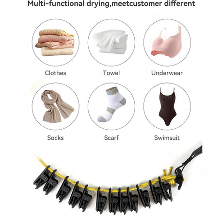 Portable Clothesline for Travel, Outdoor Camping Clothesline with 16 Clothes Clips,Lightweight Camping Clothes Drying Rope for Hotels Backyard Cruise Ships