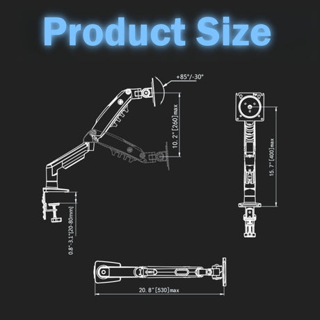 Single Monitor Arm for 17-30 Inch Screens,Height Adjustable Desk Mount Sliver Aluminium Monitor Stand, VESA 75/100mm with C-Clamp/Grommet Base&Gas Spring,Ergonomic Stand for Work/Gaming