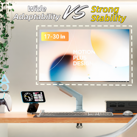 Single Monitor Arm for 17-30 Inch Screens,Height Adjustable Desk Mount Sliver Aluminium Monitor Stand, VESA 75/100mm with C-Clamp/Grommet Base&Gas Spring,Ergonomic Stand for Work/Gaming